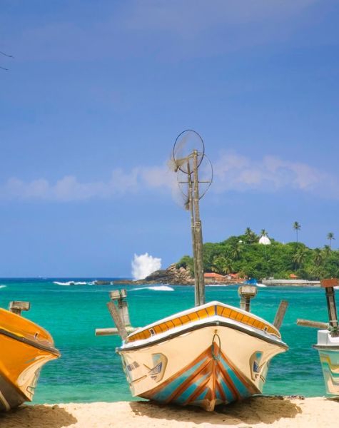 Fishing boats parked at Bentota beach